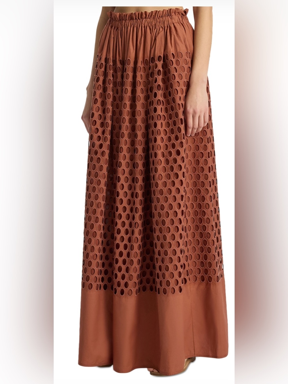 NWT A.L.C. Flora Eyelet Maxi Skirt in Sequoia Rust Red Brown Size Small